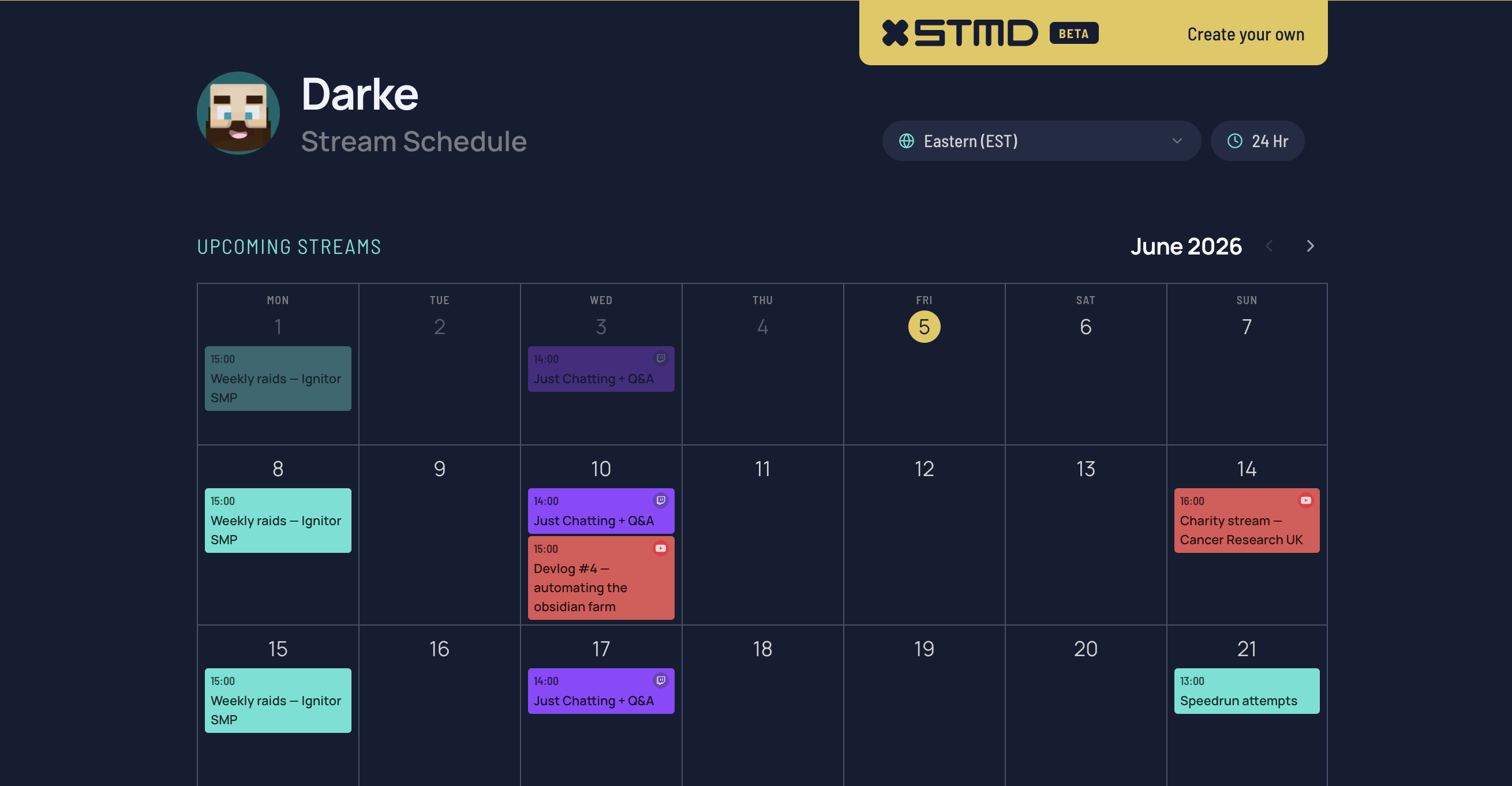 StreamDay stream schedule view
