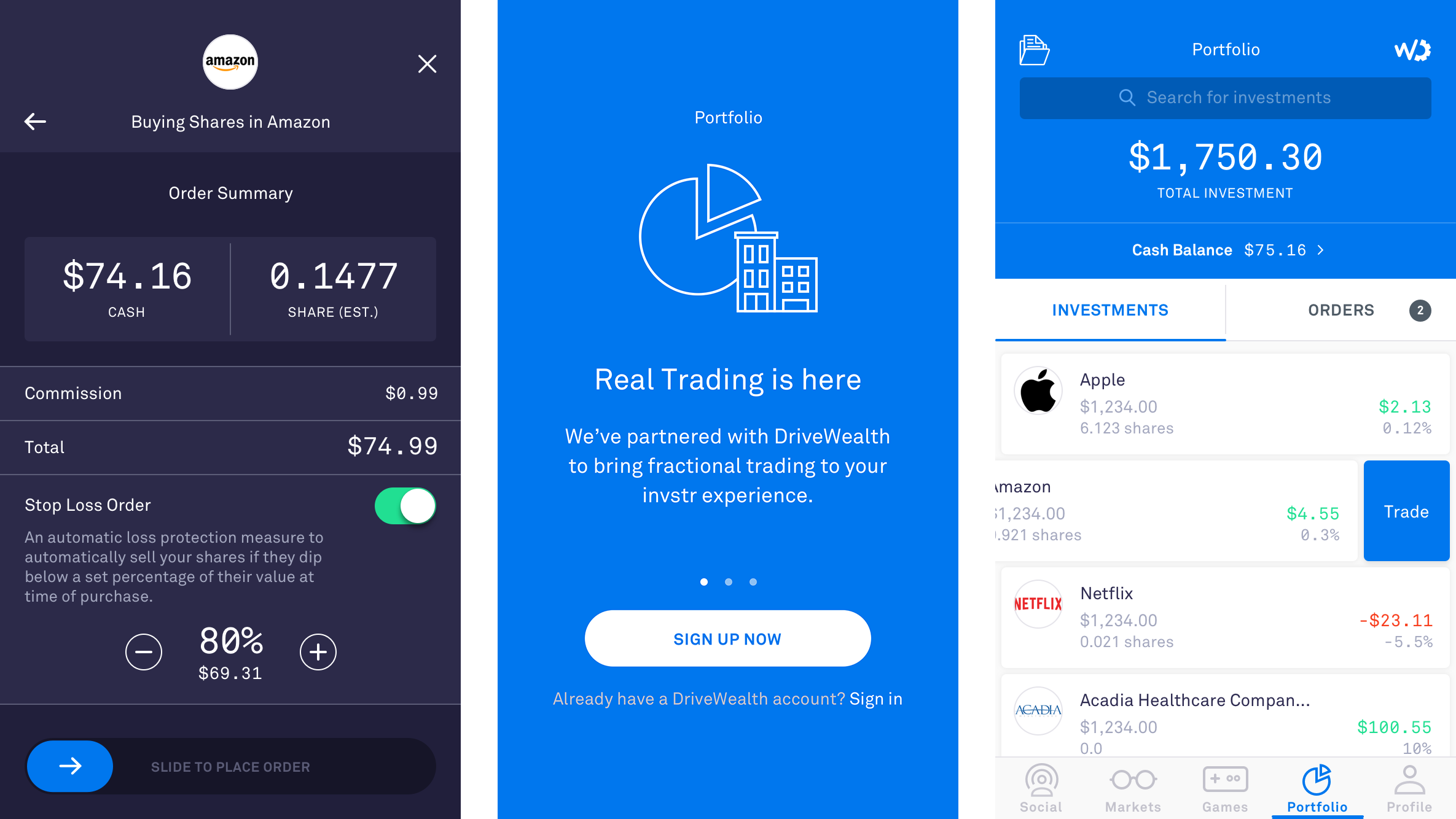 Invstr core screens, iPhone